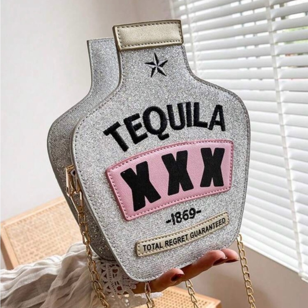 SHEIN Silver and Pink Tequila Crossbody Bag